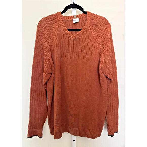 Columbia V Neck Sweater Mens XL Brown / Orange Ribbed Knit V-Neck 100% Cotton - Picture 1 of 8